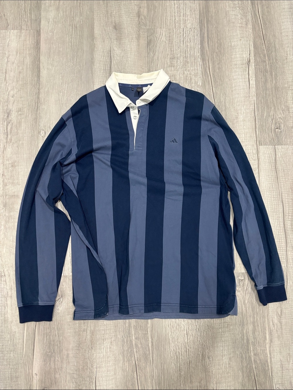 adidas Men’s Long Sleeve Rugby Polo in Navy and Slate Blue with White Collar